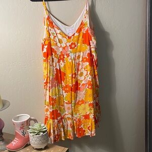 Pink Lily Floral Dress with Orange and Yellow